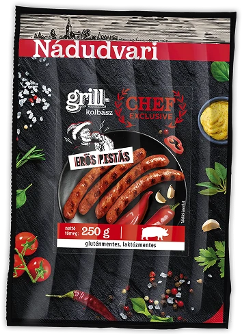 Nádudvari Chef Exclusice Erős Pistás grillkolbász 250g logó